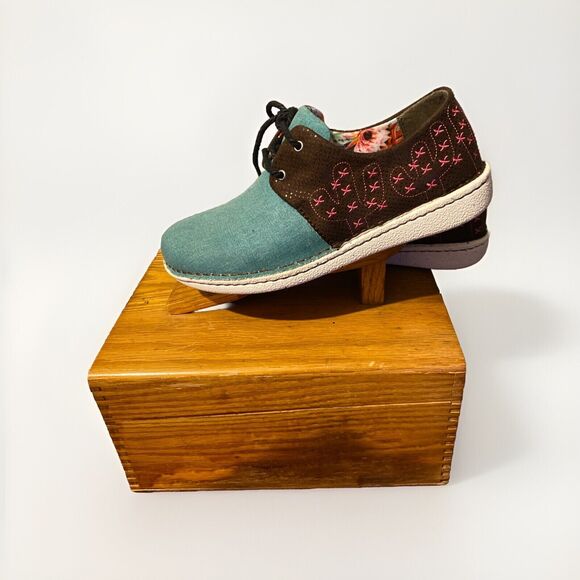 Justin Women's Shoe JL141‎ 7M Fabric Upper Turquoise And Brown With Pink Stitch - Picture 1 of 14